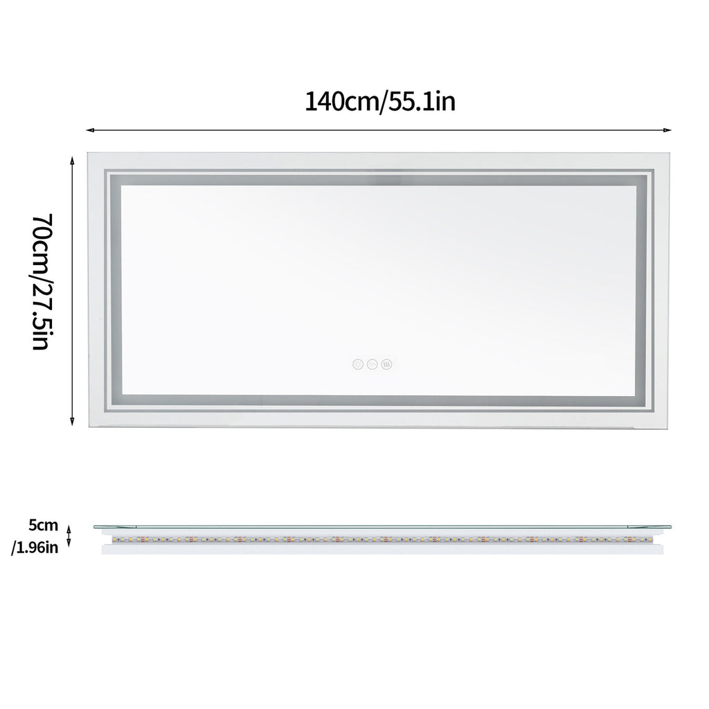 Large Dimmable Double LED Wall Bathroom Mirror Smart Touch Antifog Vanity Mirror