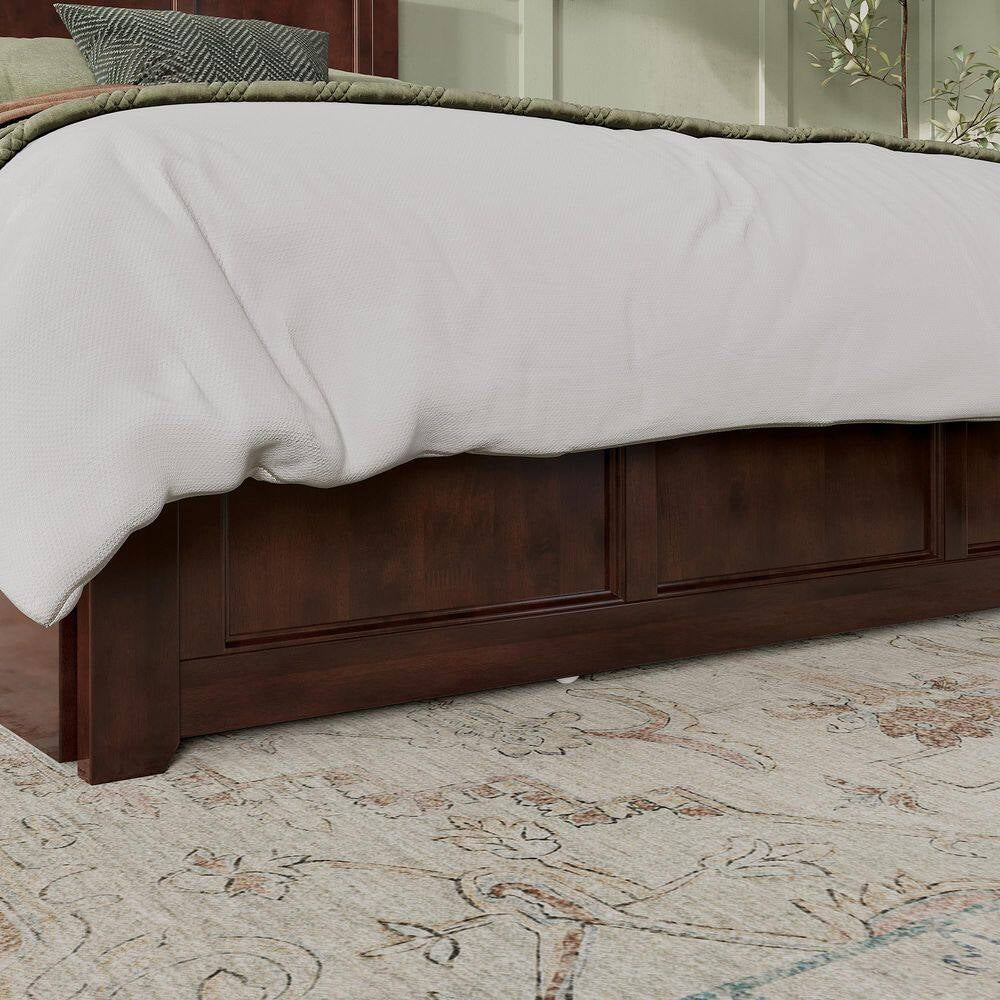 Madison Walnut Brown Solid Wood Frame Queen Platform Bed with Matching Footboard and Storage Drawers