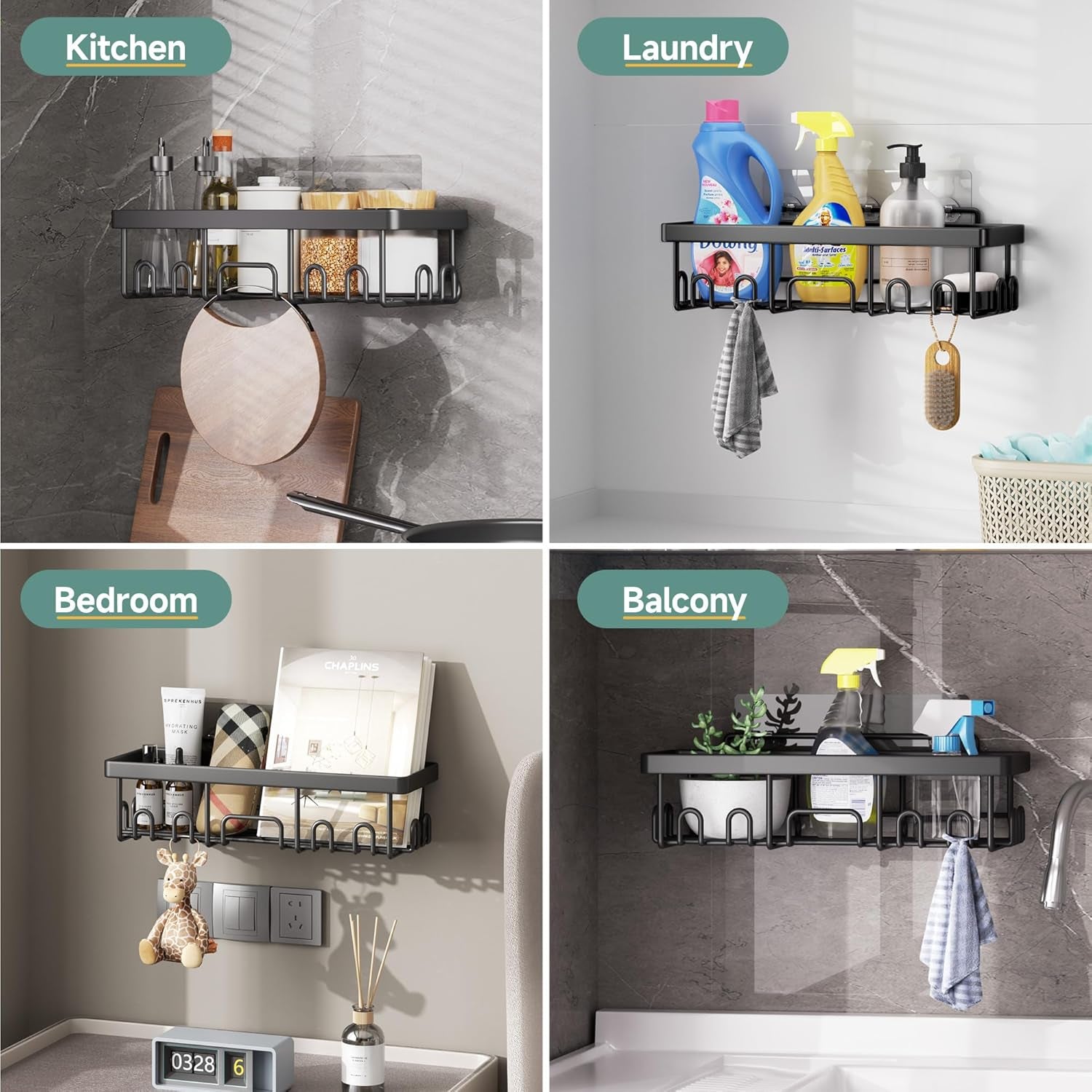 Shower Caddy 6-Pack, Advanced Rustproof Design, No Drilling Adhesive Shelves, Rack with Soap Holder, Large Capacity Bathroom Organizers and Storage, Wall-Mounted Kitchen & Home Decor