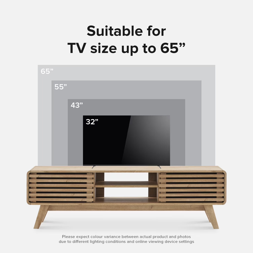 Ensley 59" Low Mid-Century Modern TV Stand Console for TV under 70", Oak