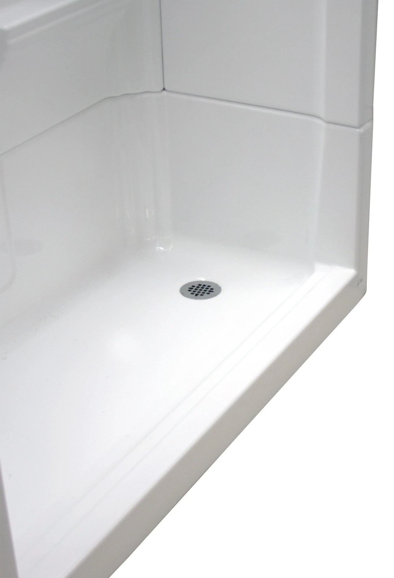 Almedia 4 -Piece 30-In W X 60-In L X 74-In H Rectangle Alcove Shower Kit ( Right Drain) with Integrated Seat Base and Wall Drain and Brushed Stainless Steel Hardware Included
