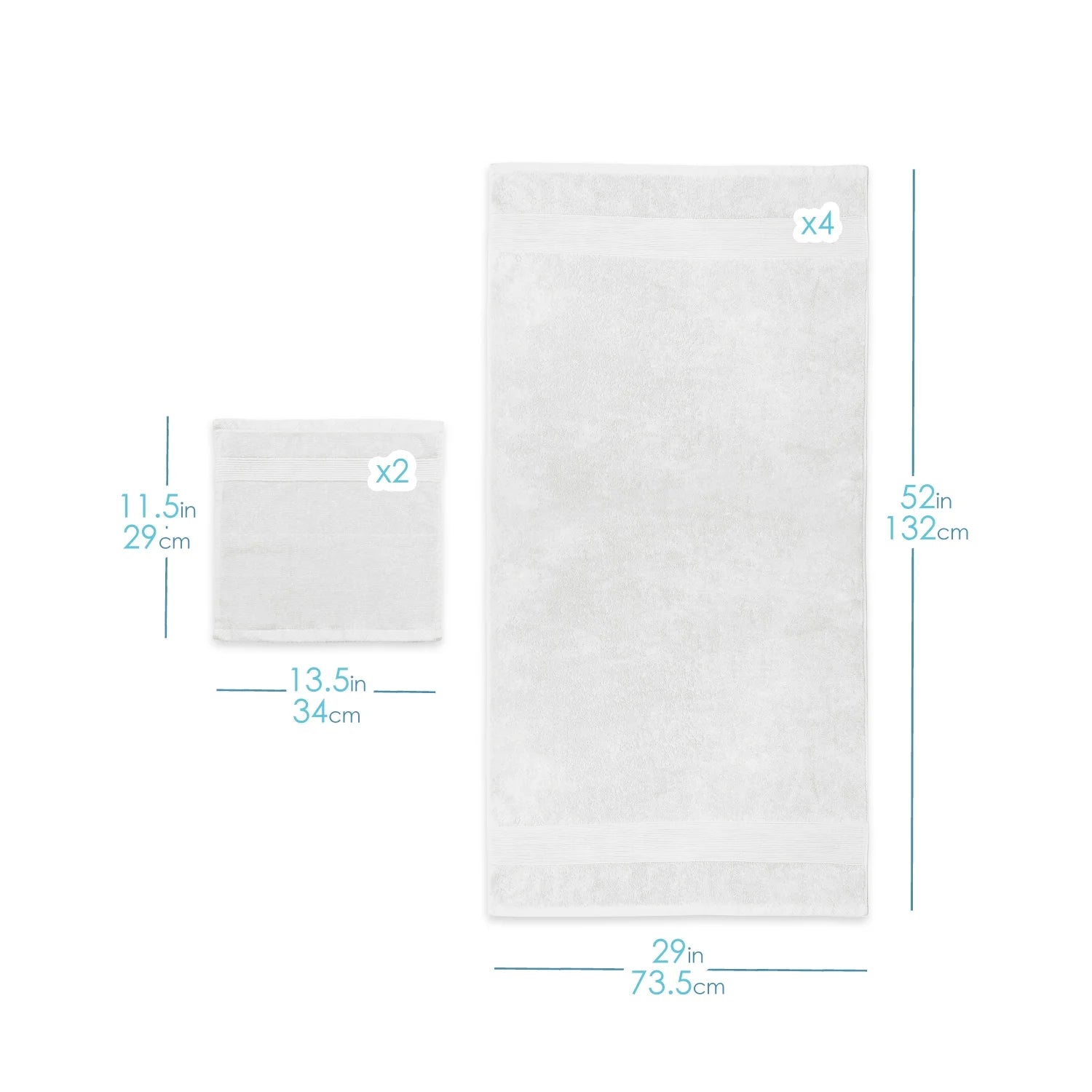 Bath Towel Collection, 100% Cotton Luxury Set of 12 Multipurpose Wash Cloths - White
