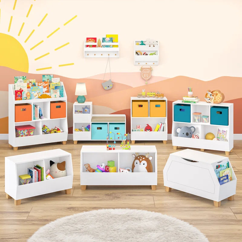 Riverridge Kids Playroom Catch-All Game and Toy Storage Organizer Box with Side Bookshelves