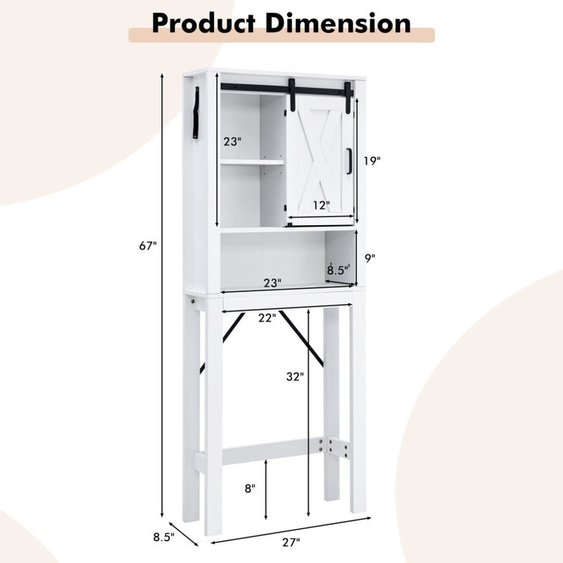 3-Tier Wodden Bathroom Cabinet with Sliding Barn Door and 3-Position Adjustable Shelves