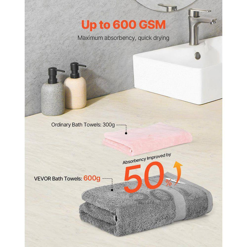 6-Piece Towel Set 600 GSM 100% Cotton Towels for Bathroom 2 Bath Towels 2 Hand Towels and 2 Washcloths (Gray)