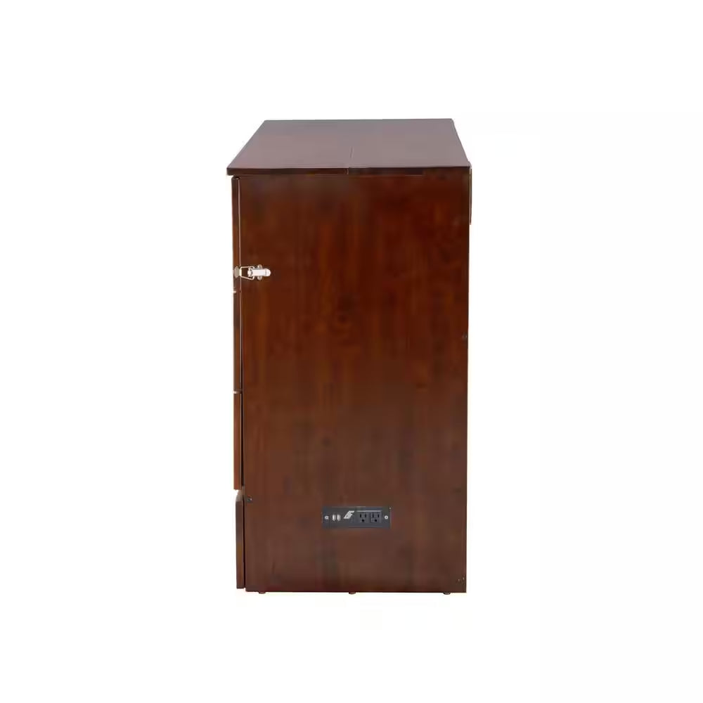 Deerfield Walnut Brown Wood Frame Queen Murphy Bed Chest with 6 In. Mattress, Storage Drawer and Built-In Charger