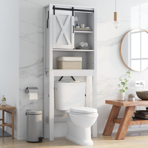 3-Tier Wodden Bathroom Cabinet with Sliding Barn Door and 3-Position Adjustable Shelves