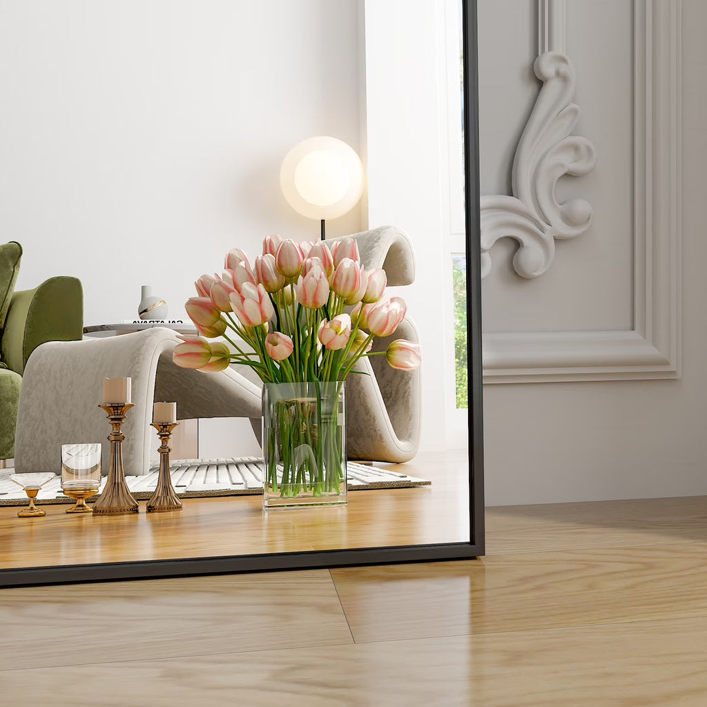 76"X34" Oversized Arched Metal Framed Standing Mirrors, Black