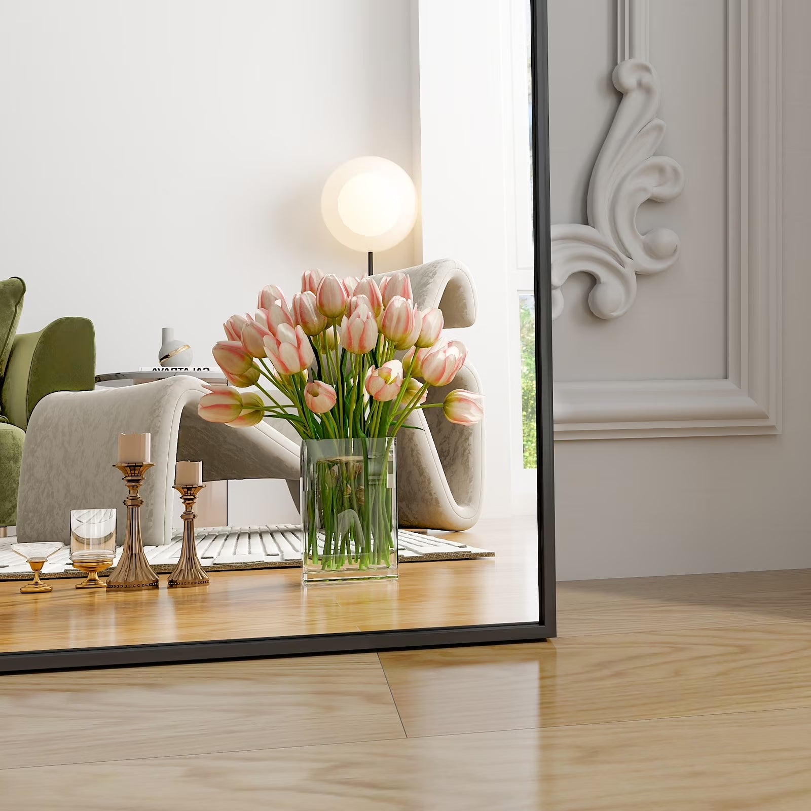 76"X34" Oversized Arched Metal Framed Standing Mirrors, Black