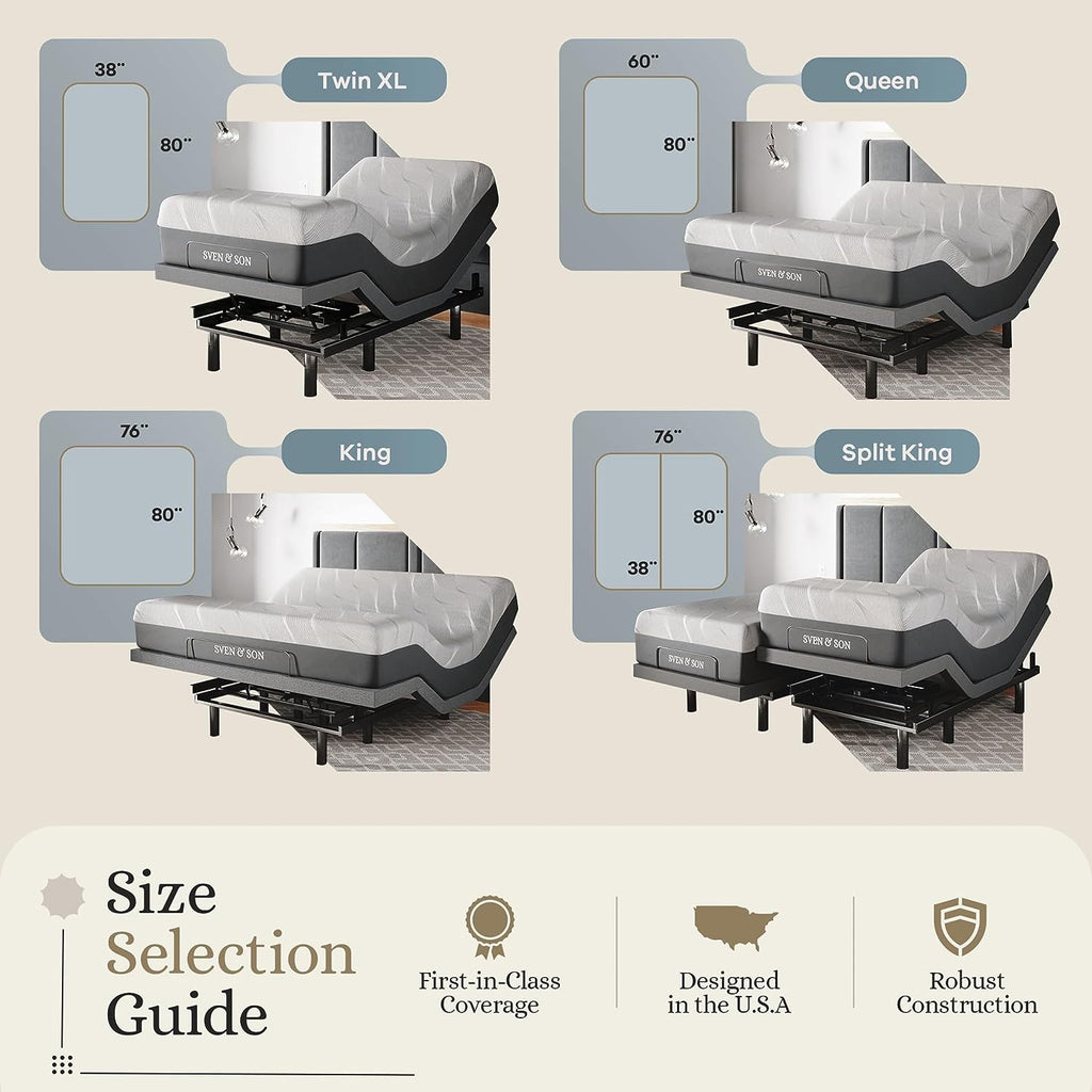 Sven & Son Classic Adjustable Bed Base, Head and Foot Lift, Massage, Under-Bed Lights, USB, Gel Memory, Zero Gravity Smart Frame - Queen + 10 Inch Memory Foam Matt (Firm)