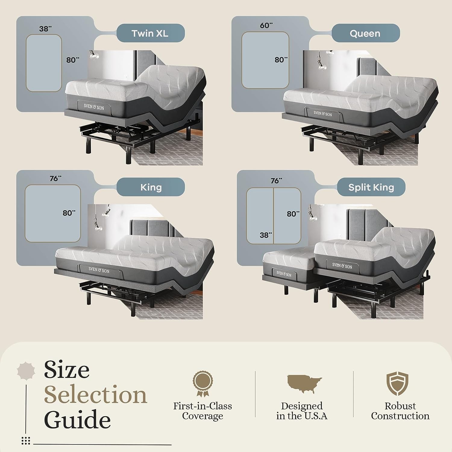 Sven & Son Classic Adjustable Bed Base, Head and Foot Lift, Massage, Under-Bed Lights, USB, Gel Memory, Zero Gravity Smart Frame - Queen + 10 Inch Memory Foam Matt (Firm)