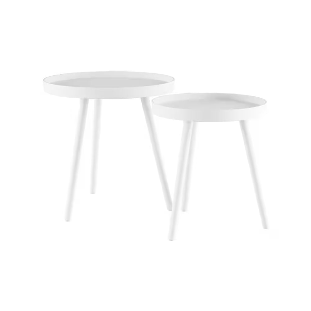 Round Wood End Tables, 21.5 in White Mid-Century Modern Nesting Side Tables, Accent Table Set with Tray Tops (Set of 2 )