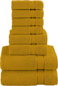 Premium Cotton 8-Piece Towel Set, Includes 4 Washcloths, 2 Hand Towels and 2 Bath Towels, 100% Turkish Cotton - Highly Absorbent and Super Soft Towels for Bathroom, Gold