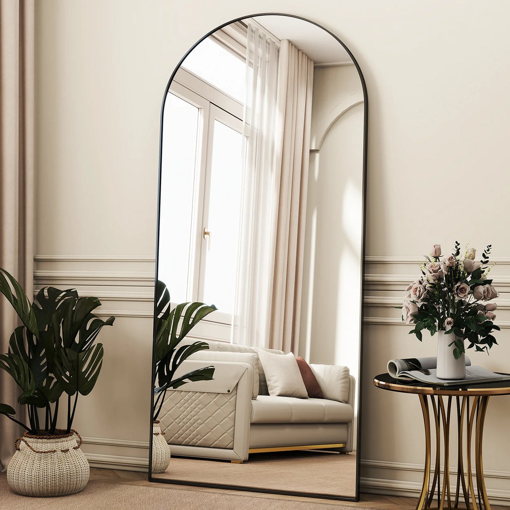 76"X34" Oversized Arched Metal Framed Standing Mirrors, Black