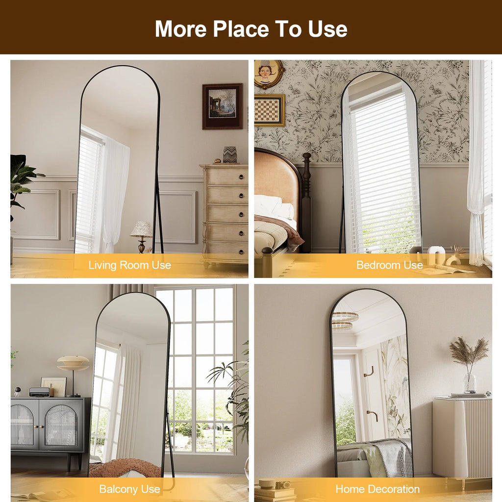 76"X34" Oversized Arched Metal Framed Standing Mirrors, Black