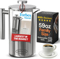 Stainless Steel French Press Coffee Maker 1.75 L (59 Oz) Mirror – Double Walled Insulated Extra Large French Press, Durable Design Keeps Drinks Hot, Easy to Use and Clean for Rich Flavor