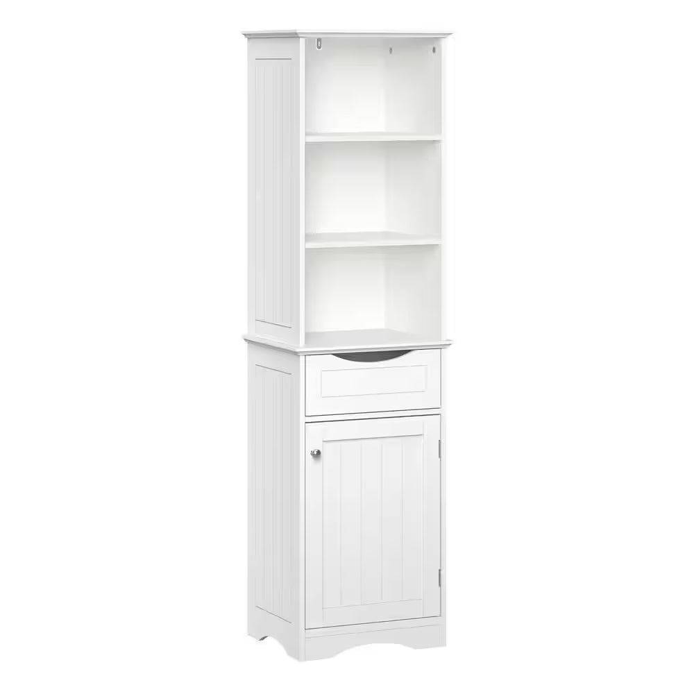 Ashland 16.5 In. W X 13 in D X 60 In. H White Linen Cabinet Tall Bathroom Storage Organizer with Drawer and Shelves