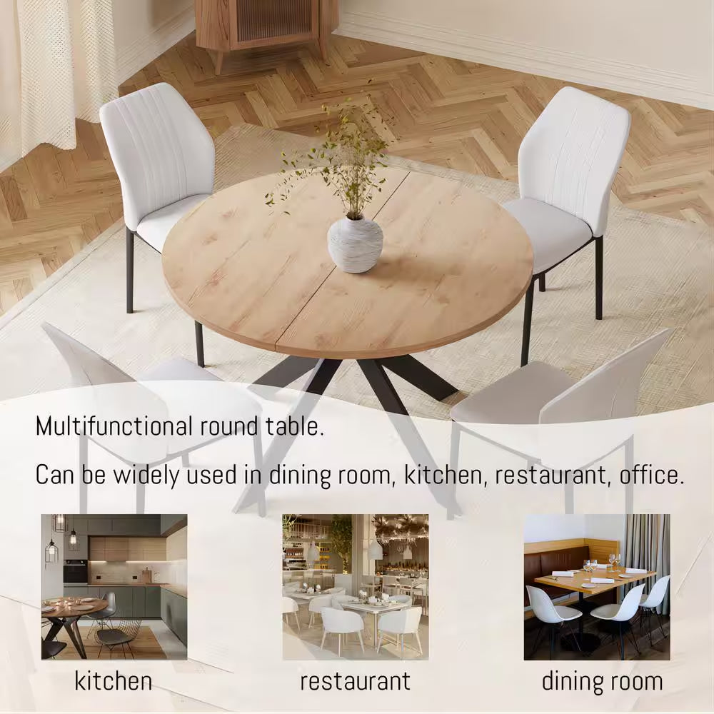 5-Piece White Chairs and round Oak Wood Top, Dining Table Set, Dining Room Set with 4-Modern Chairs
