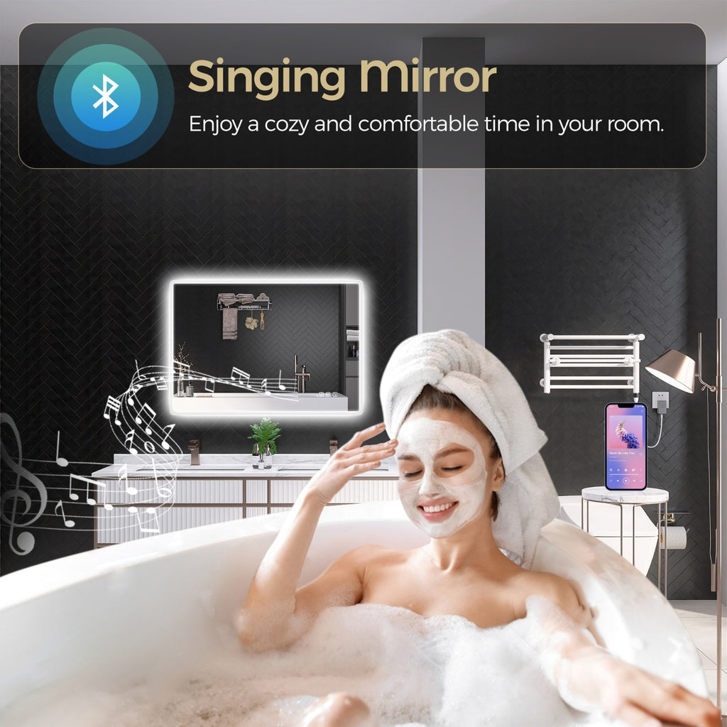 LED Bathroom Mirror 28X36 Inch Anti-Fog Dimmable Bluetooth Backlit 3 Color
