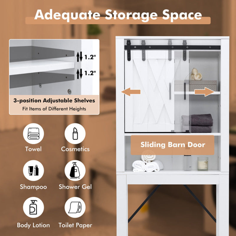 3-Tier Wodden Bathroom Cabinet with Sliding Barn Door and 3-Position Adjustable Shelves