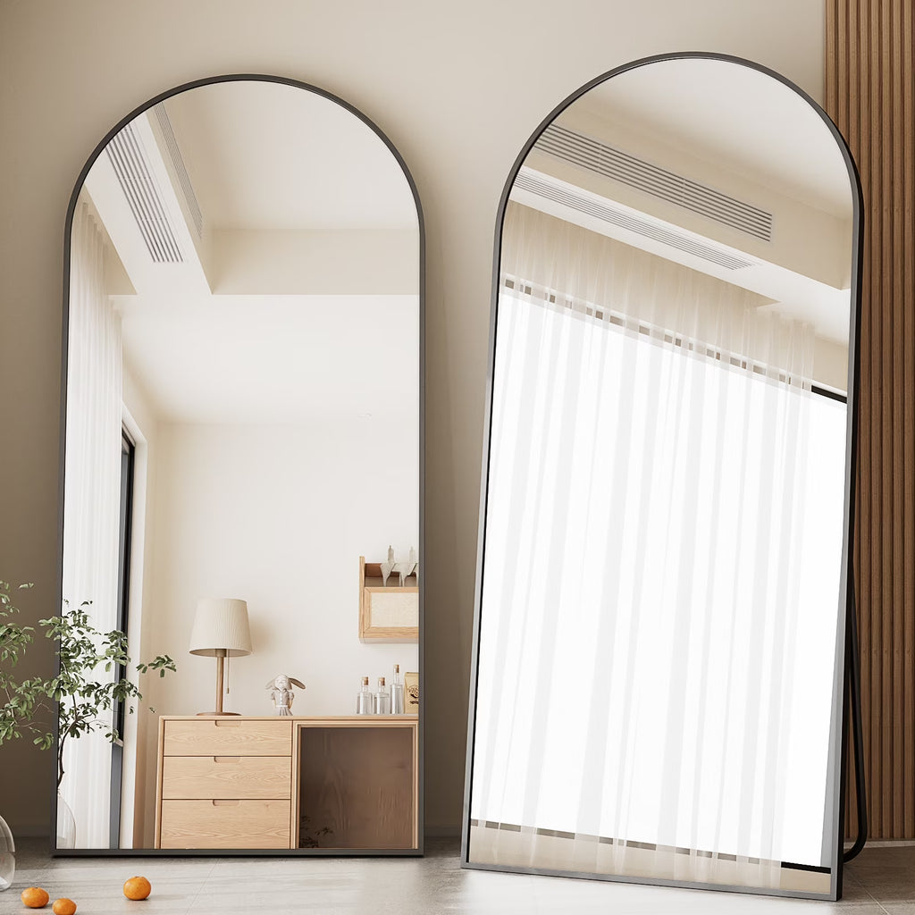 76"X34" Oversized Arched Metal Framed Standing Mirrors, Black