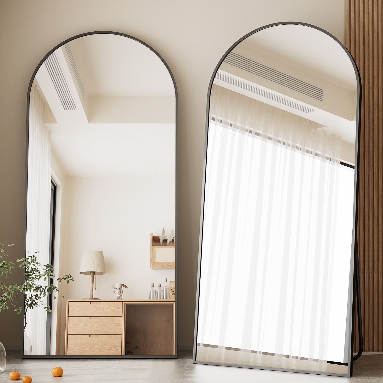 76"X34" Oversized Arched Metal Framed Standing Mirrors, Black