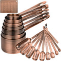 Copper Measuring Cups and Spoons Set of 18, 7 Measuring Cups, 9 Measuring Spoons, Stainless Steel Measuring Spoons and Cups for Dry & Wet Ingredients during Kitchen & Baking