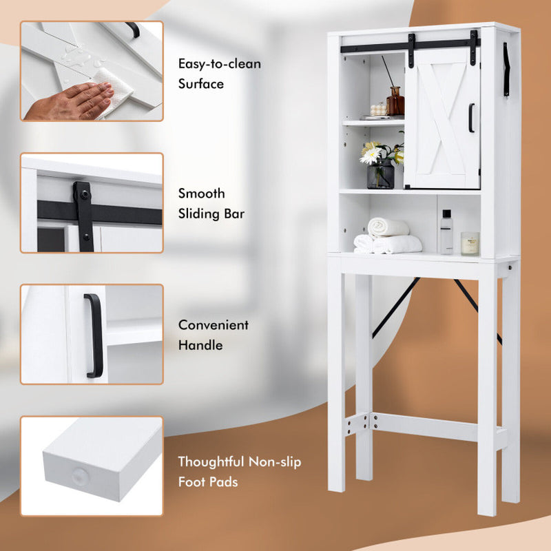 3-Tier Wodden Bathroom Cabinet with Sliding Barn Door and 3-Position Adjustable Shelves
