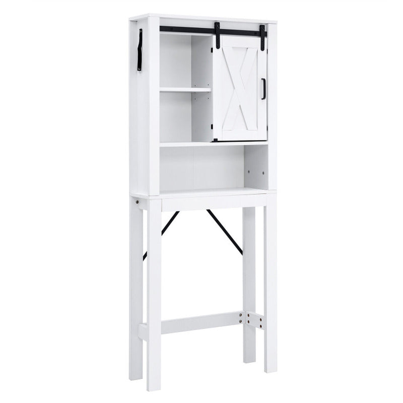 3-Tier Wodden Bathroom Cabinet with Sliding Barn Door and 3-Position Adjustable Shelves
