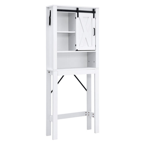 3-Tier Wodden Bathroom Cabinet with Sliding Barn Door and 3-Position Adjustable Shelves
