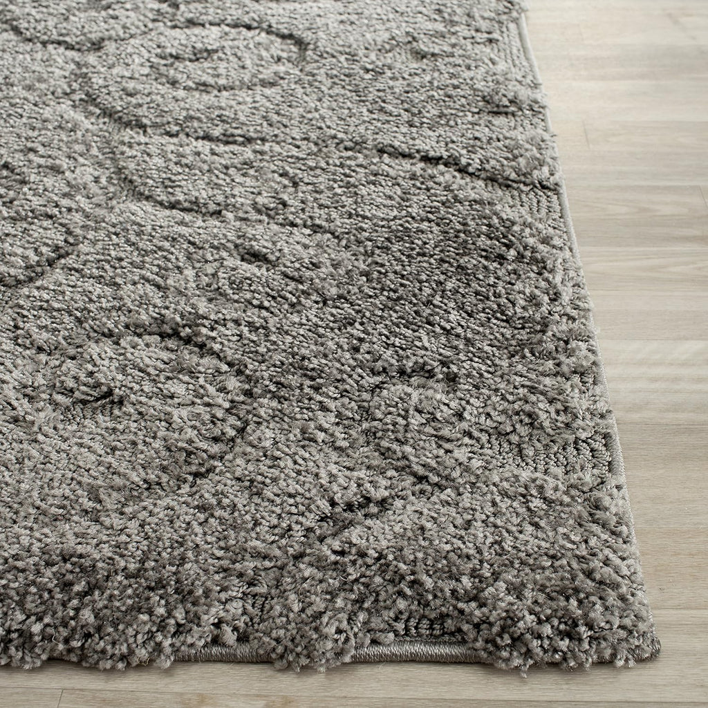 Florida Shag Collection Area Rug - 6'7" Square, Grey, Scroll Design, Non-Shedding & Easy to Clean, High-Low Plush Pile, Ideal for Living Room, Bedroom, Dining Space (SG455-8013)