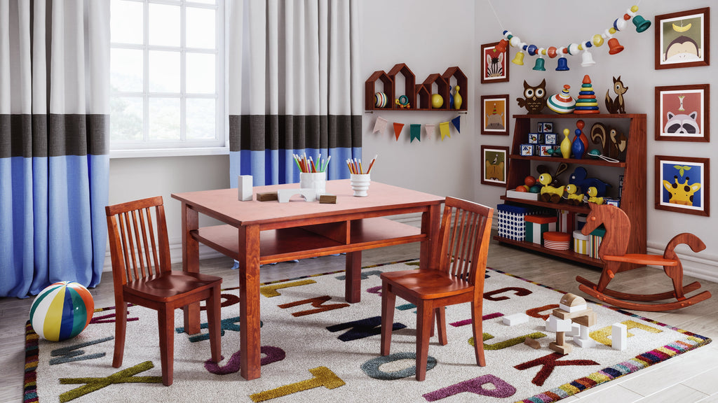 AFG Newton Wooden Kids Table and 2 Contoured Chairs Set, Mahogany