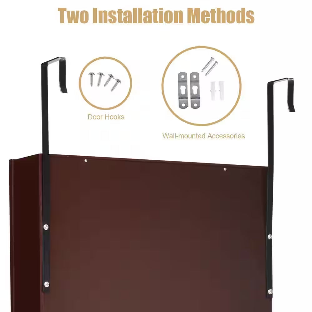 47 In. H X 14.5 In. W X 3.5 In. D Wall Door Mounted Lockable Jewelry Cabinet Armoire Organizer with LED Brown