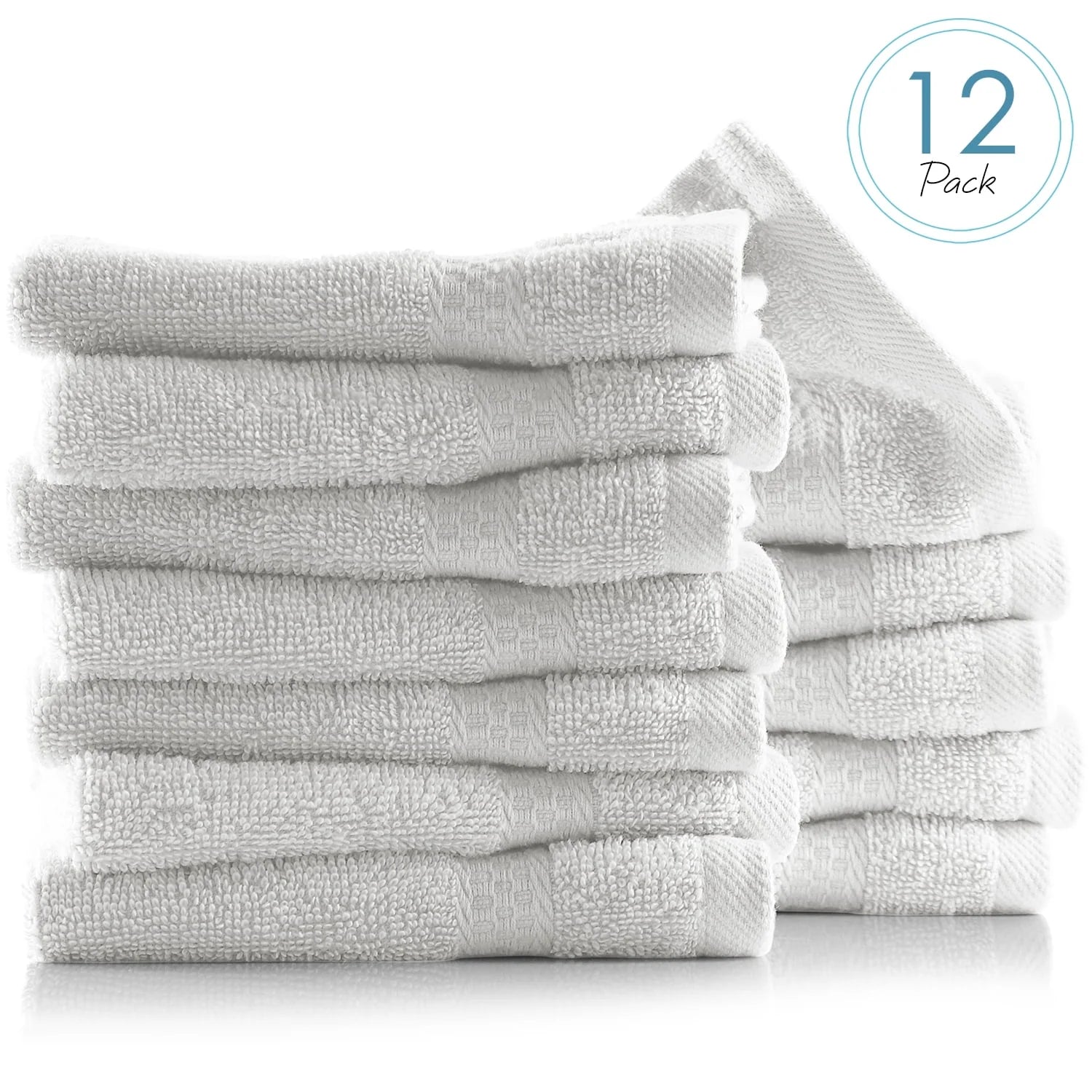 Bath Towel Collection, 100% Cotton Luxury Set of 12 Multipurpose Wash Cloths - White