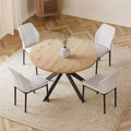 5-Piece White Chairs and round Oak Wood Top, Dining Table Set, Dining Room Set with 4-Modern Chairs