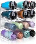 Stackable Water Bottle Organizer, Large Compartment Water Bottle Holder, 4 Tier Clear Water Bottle Organizer for Cabinet, Bottle Rack for Kitchen Organization and Storage - Hold 16 Bottles
