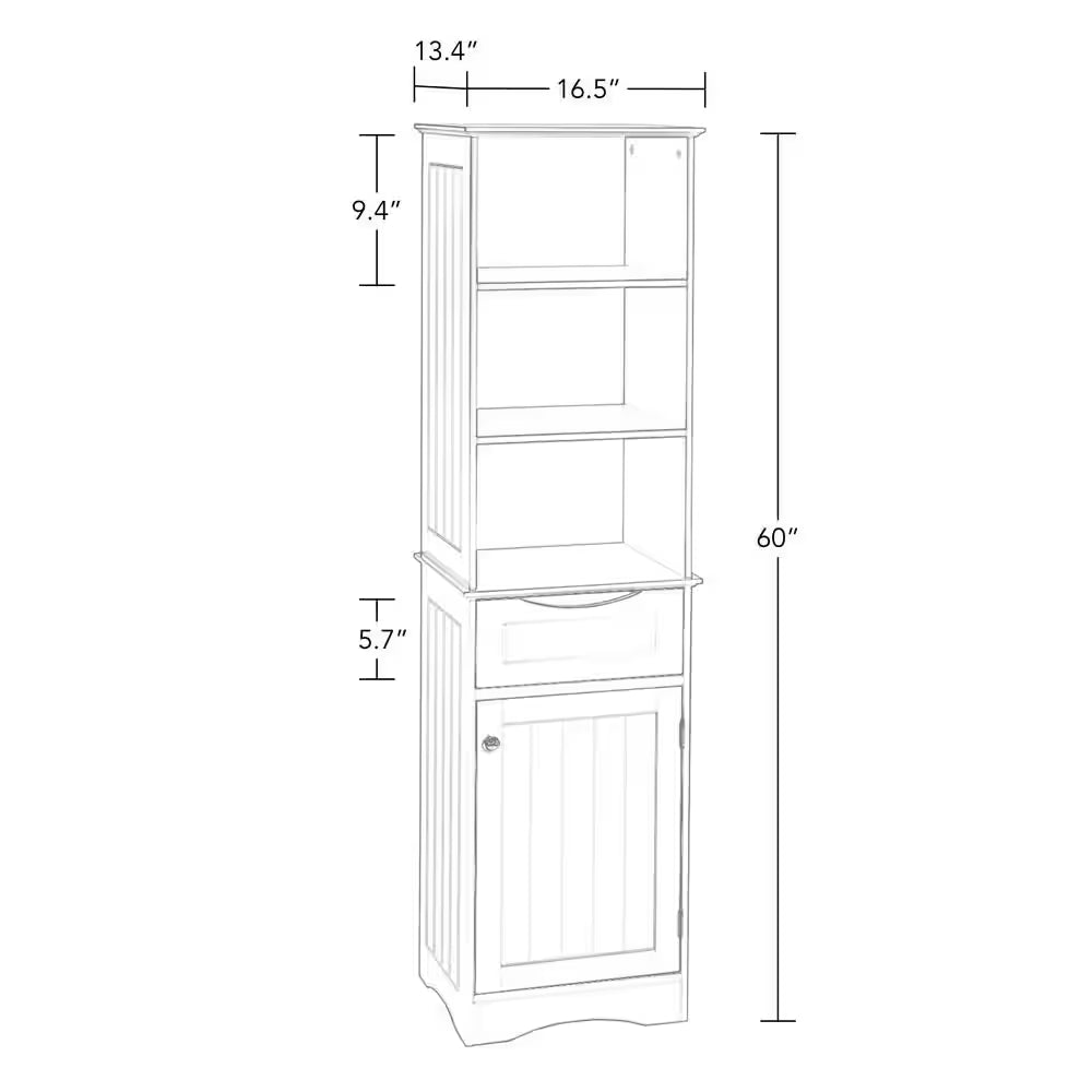 Ashland 16.5 In. W X 13 in D X 60 In. H White Linen Cabinet Tall Bathroom Storage Organizer with Drawer and Shelves