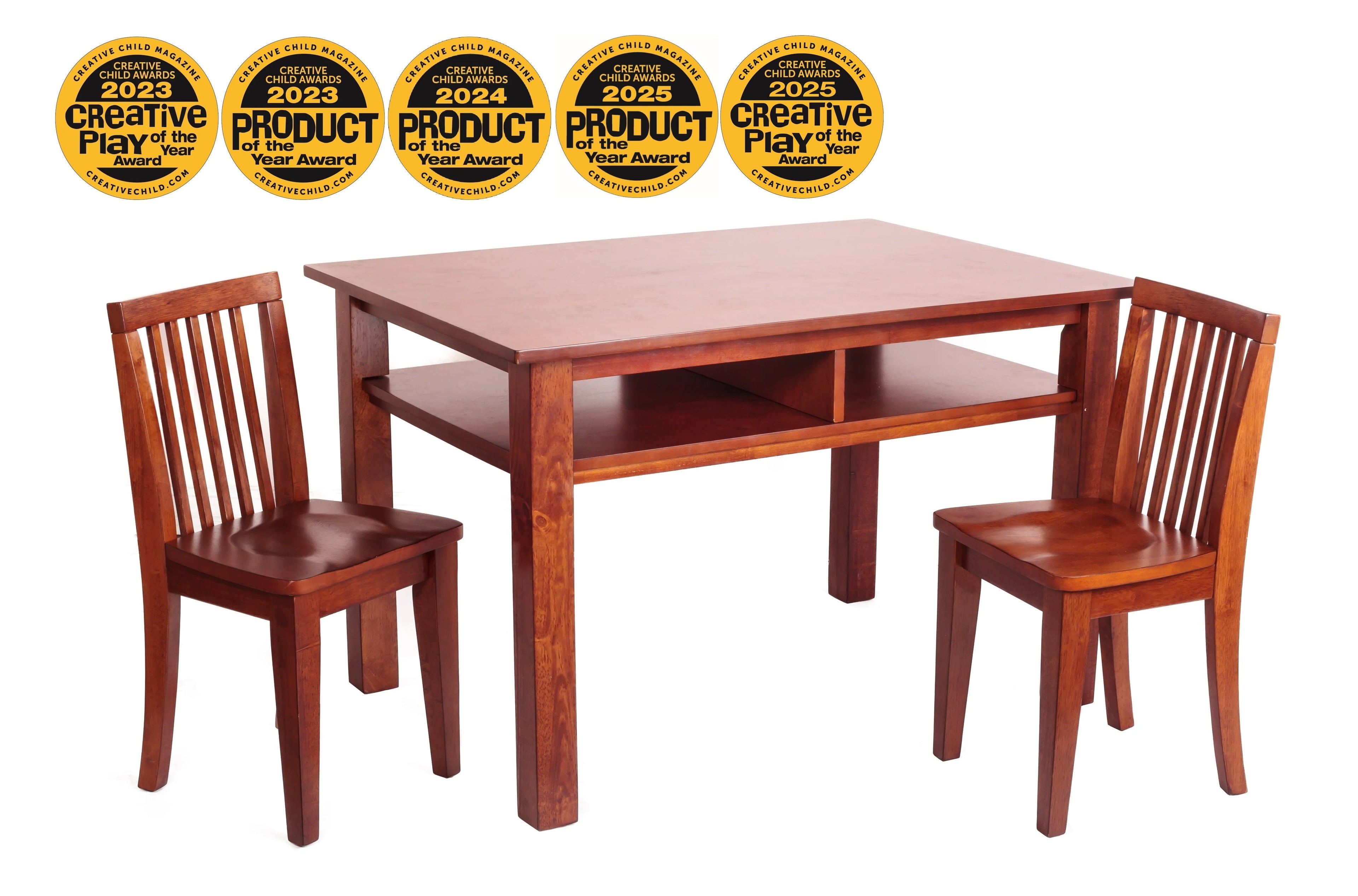 AFG Newton Wooden Kids Table and 2 Contoured Chairs Set, Mahogany