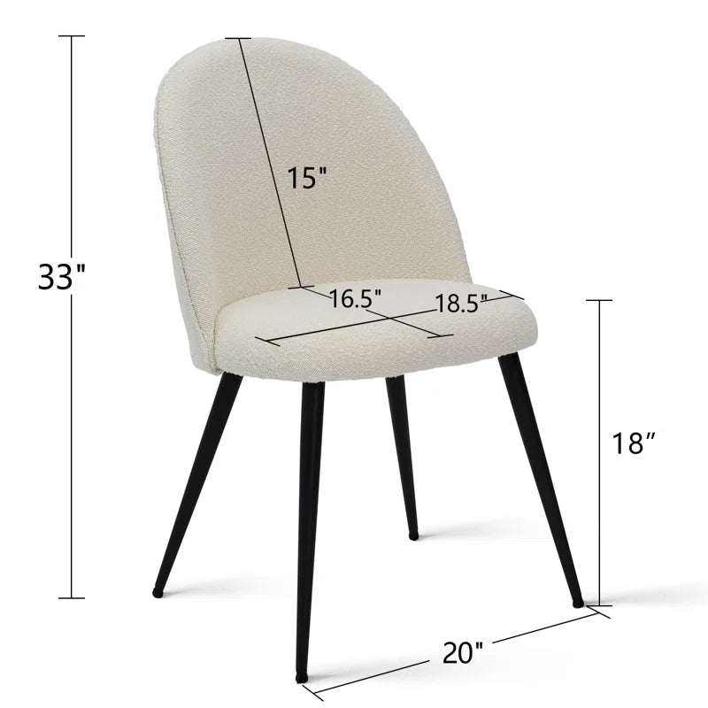Bende Boucle Upholstered Dining Chairs with Curved Back & Black Metal Legs