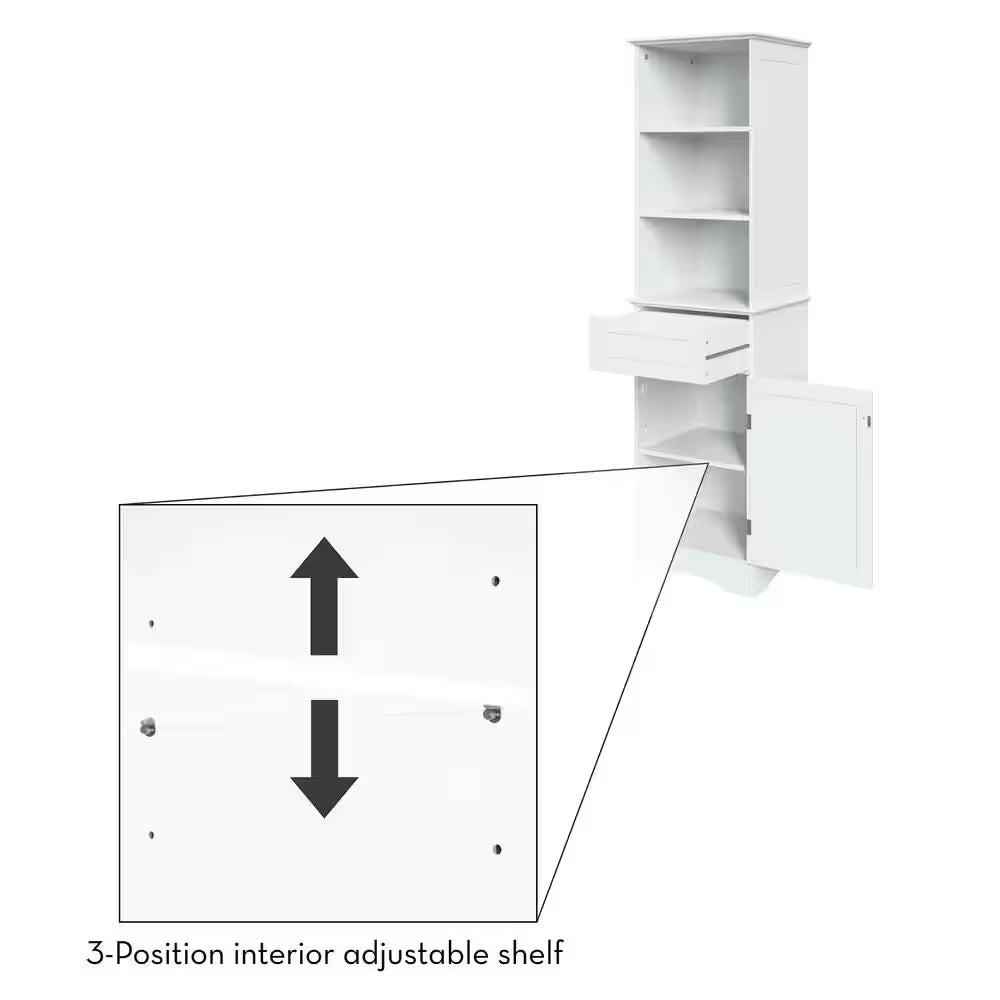 Ashland 16.5 In. W X 13 in D X 60 In. H White Linen Cabinet Tall Bathroom Storage Organizer with Drawer and Shelves