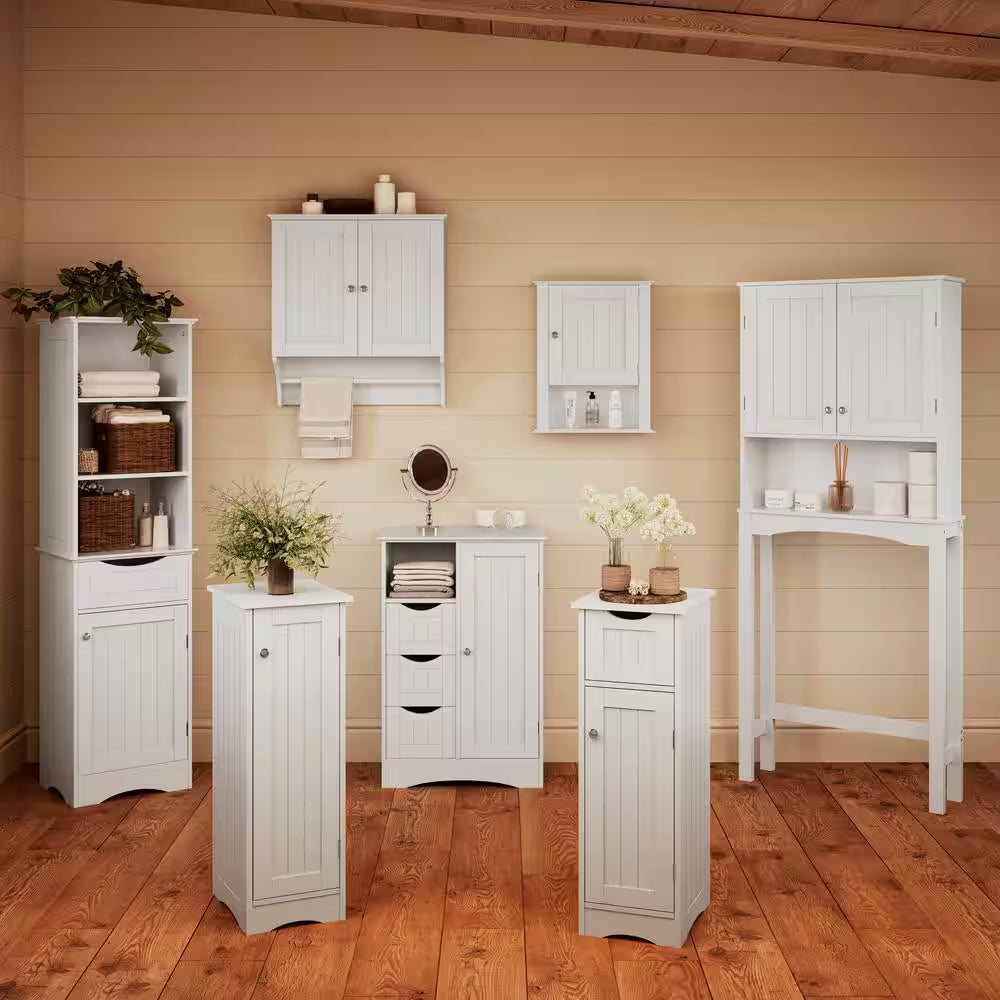 Ashland 16.5 In. W X 13 in D X 60 In. H White Linen Cabinet Tall Bathroom Storage Organizer with Drawer and Shelves