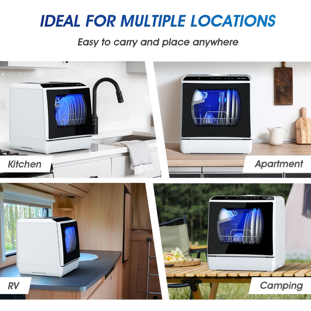 Portable Countertop Dishwasher with 5-Liter Built-In Water Tank and Air-Dry Function, 5 Washing Programs Mini Dishwasher, AE-TDQR03