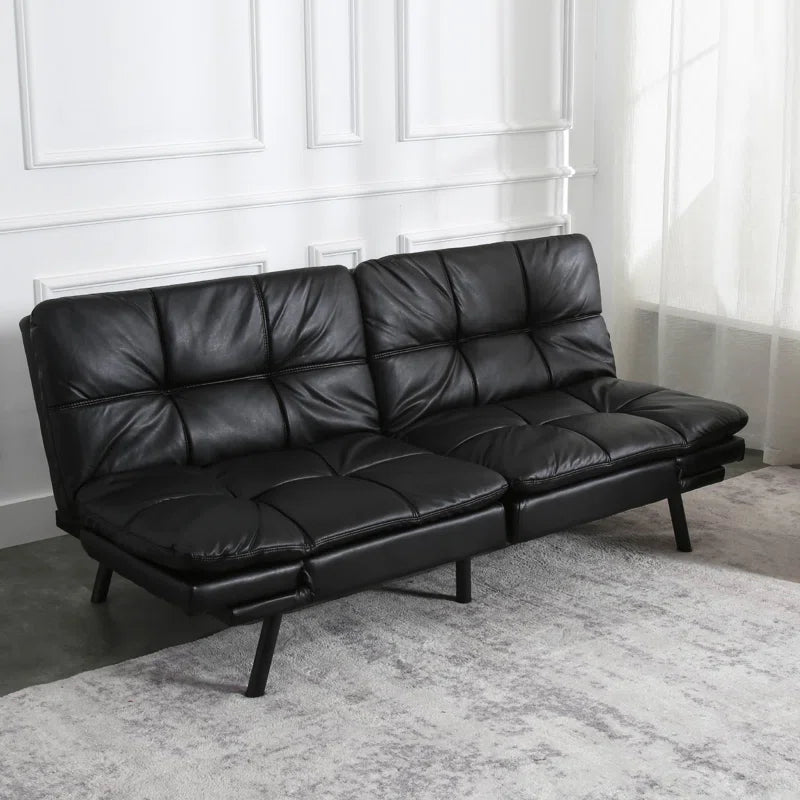 71" Mid Century Modern Leather Convertible Futon Twin Size with Adjustable Arms