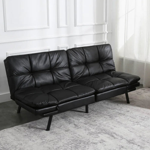 71" Mid Century Modern Leather Convertible Futon Twin Size with Adjustable Arms
