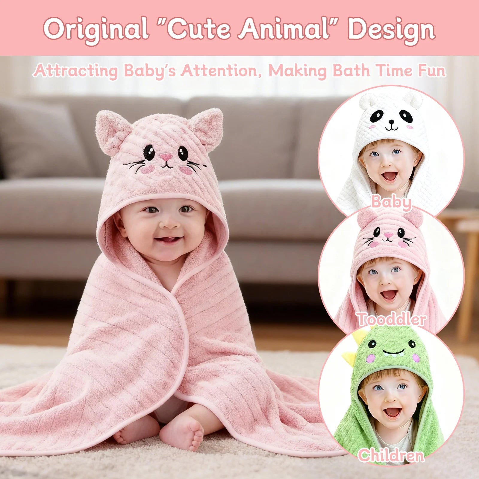 14 PCS Baby Bath Towels Set, 3 PCS Soft Hooded Baby Towels & 11 PCS Washcloths, Bath Towels for Newborns, Infants & Toddlers, Ultra Absorbent, Cute Baby Towel Gift for Girls