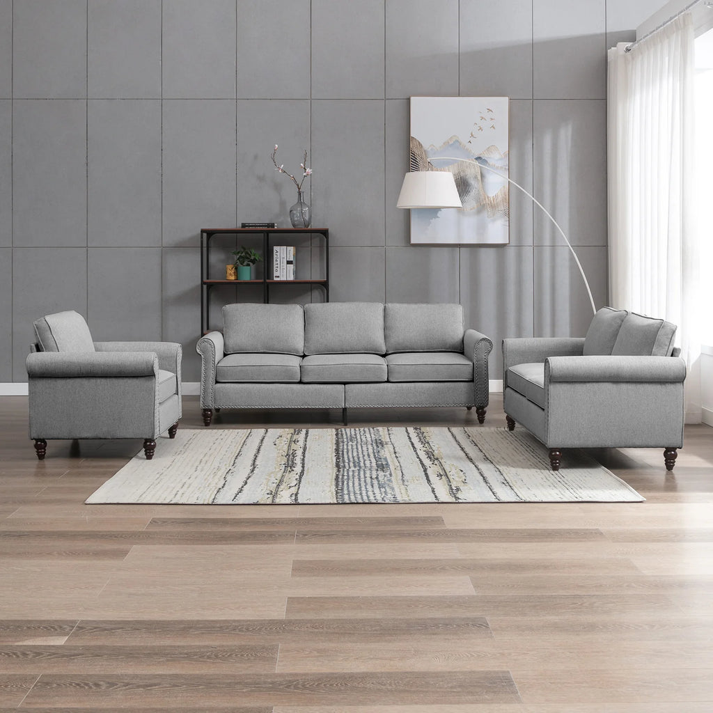 Living Room Furniture Sets with 5.9"Upholstered Cushion, 3-Seater Sofa Couch and Loveseat, Sofa Set for Living Room(Light Grey)