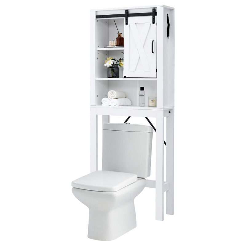 3-Tier Wodden Bathroom Cabinet with Sliding Barn Door and 3-Position Adjustable Shelves