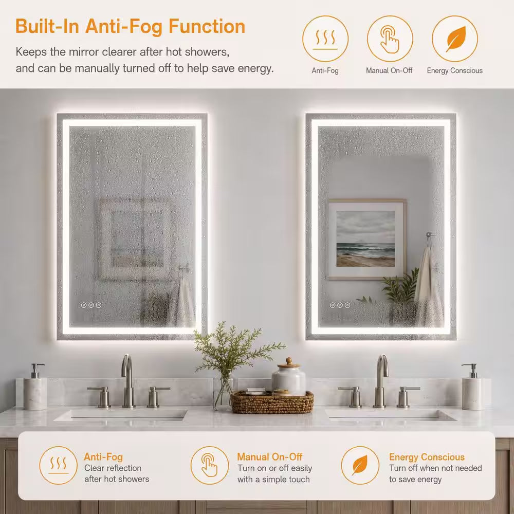 72 In. W X 36 In. H Rectangular Frameless LED Wall Bathroom Vanity Mirror
