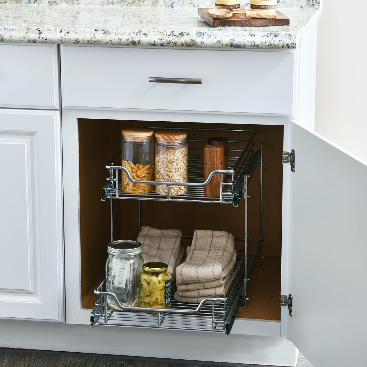 Chrome-Plated Steel Dual-Tier Slide-Out Organizer