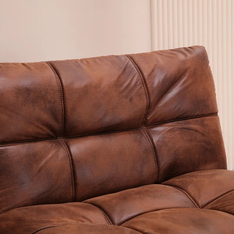 71" Mid Century Modern Leather Convertible Futon Twin Size with Adjustable Arms